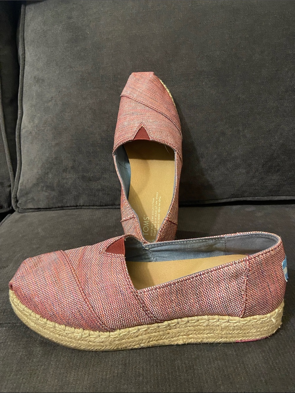 Toms Pink shimmer Espadrille Platform Slip-On Shoes size 9 VGUC